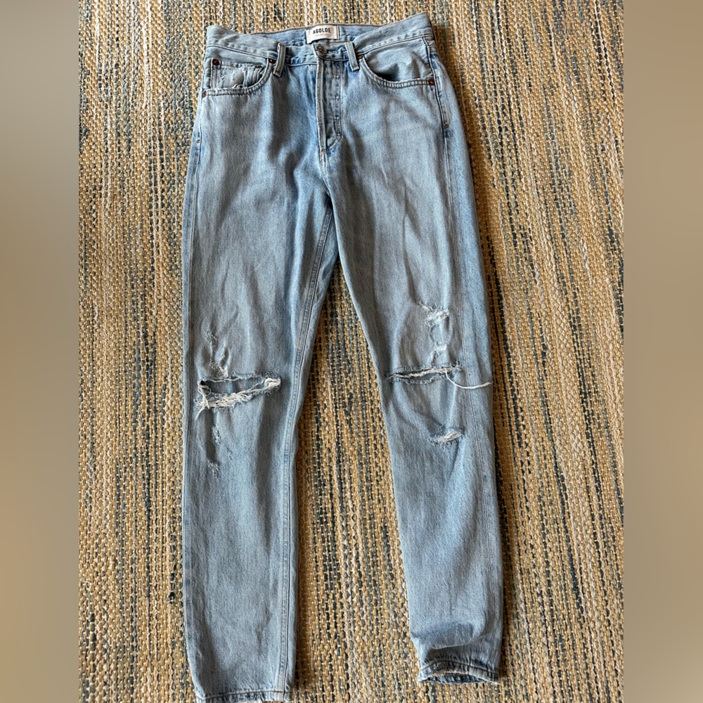 Agolde straight leg skinny jean with minor rips